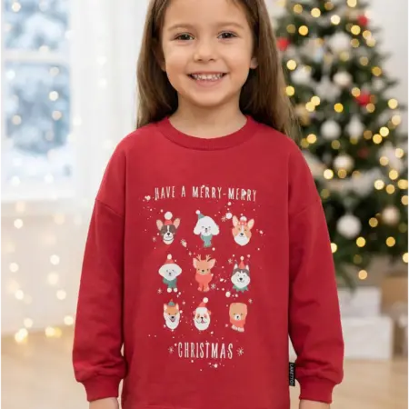 Новогодний детский лонгслив пинтерест, красный. Стильная одежда и аксессуары