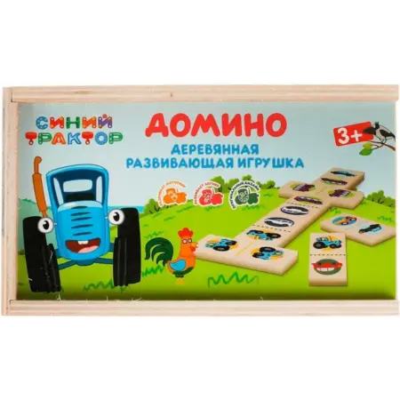 Деревянное домино "Синий трактор" с картинками, 28 фишек. KoroBoom Shop