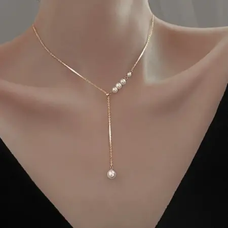 Колье в подарочной коробке с жемчугом цепочка тонкая галстук. WASABI Jewell