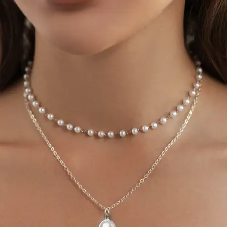 Чокер многослойный на шею из жемчуга. Flevo