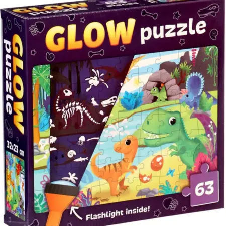 Пазл светящийся в темноте "Динозавры" с фонариком 63 дет. KoroBoom Shop