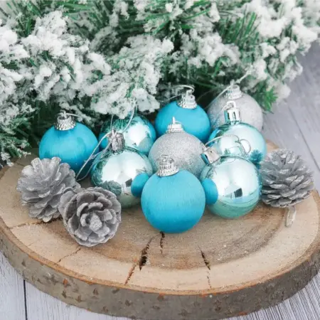 Набор "Домик" 12 шт 9 шаров и 3 шишки, серебряный и голубой. KoroBoom Shop