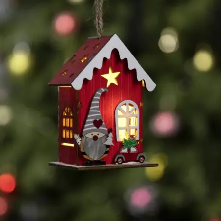 Деревянная ёлочная игрушка "Амбар эльфа" с подсветкой. KoroBoom Shop