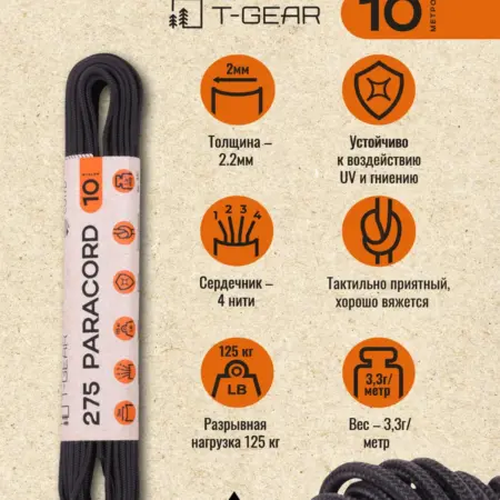 Паракорд 275 CORD 10м (Black). Территория Странствий