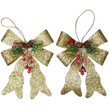 Ёлочные игрушки "Бант элит", 2 шт, 12х14 см, пластик, золото. KoroBoom Shop