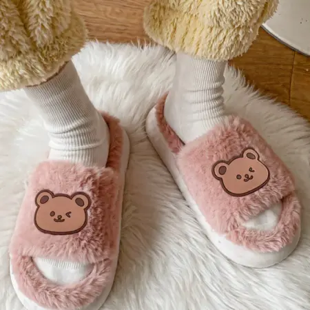 Тапочки домашние пушистые с мишкой. SuperSell