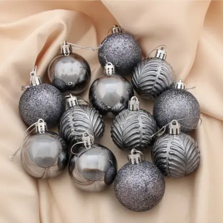 Набор шаров "Новогодние ветви", 5 см, 12 шт, пластик, серый. KoroBoom Shop