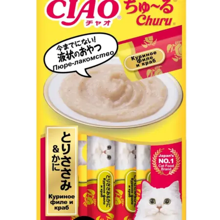 Лакомство-пюре для кошек Куриное филе и краб 14г * 4шт. Всё для животных