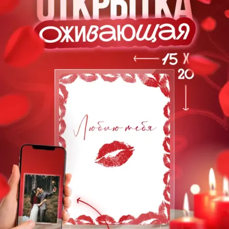 Оживающая открытка "Поцелуй" подарок любимым 14 февраля. Arthata - Фотообои, Картины, Панно, Постеры