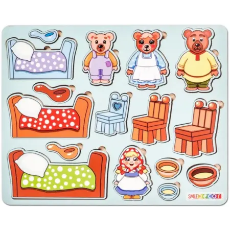 Деревянный пазл-головоломка "Три медведя" для детей. KoroBoom Shop