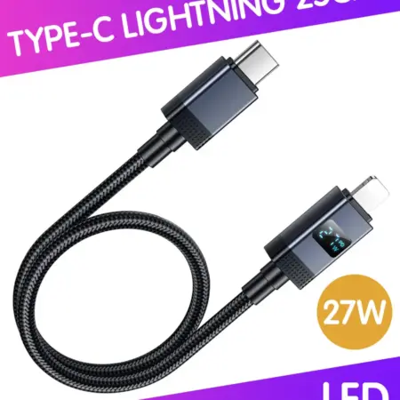 Короткий кабель для айфона с дисплеем и быстрой зарядкой 27W. TechnoSale