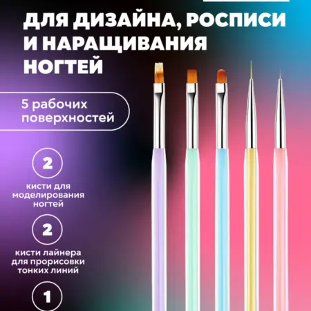 Набор кистей для наращивания и дизайна ногтей. Magicmania Professional