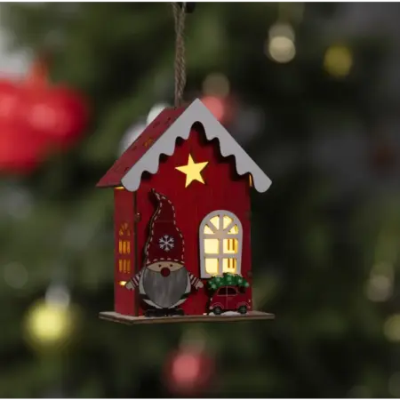 Деревянная ёлочная игрушка "Домик эльфа" с подсветкой, 10 см. KoroBoom Shop