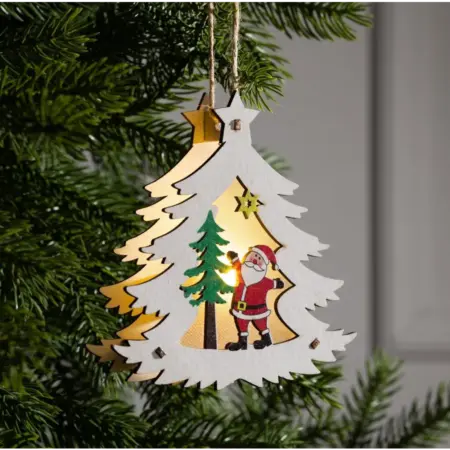 Деревянная ёлочная игрушка "Ёлочка с Дедом Морозом", 12 см. KoroBoom Shop