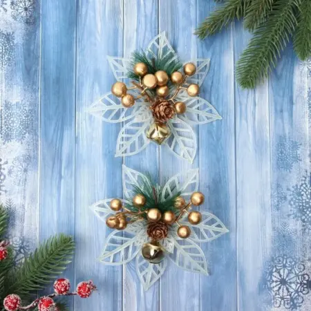 Ёлочная игрушка-подвеска Праздничные цветы Бубенчики 2 штуки. KoroBoom Shop