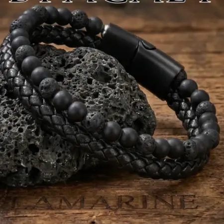 Браслет кожаный черный на руку. LAMARINE