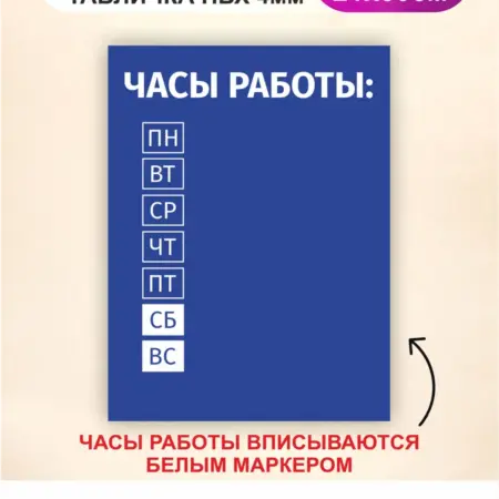 Табличка Режим работы с окошком. Часы работы. БезтраблТабл