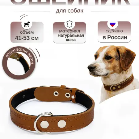 Ошейник для собак кожаный с ватином оранжевый. Fluffy's Tail