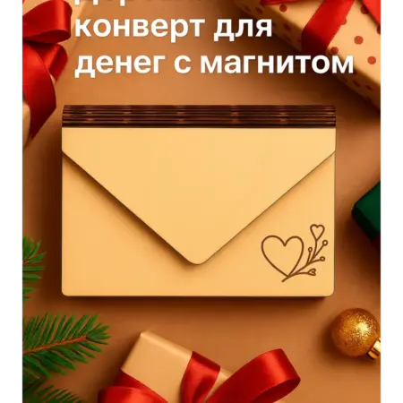 Подарочный деревянный конверт для денег Сердце. ИП Мурзина А. Х.