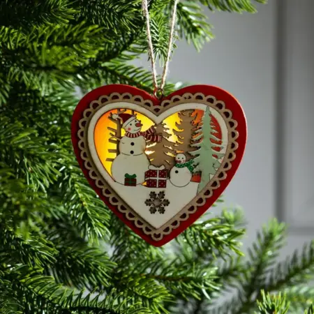 Ёлочная игрушка "Красное сердце со снеговиком", подвеска. KoroBoom Shop