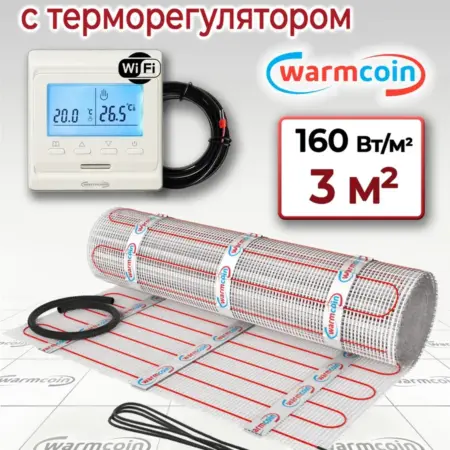 Теплый пол электрический с терморегулятором Wi-Fi 3м2. Warmcoin официальный магазин