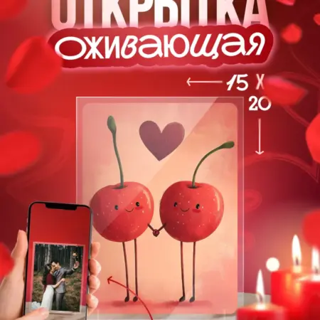 Видео открытка "Вишенки с сердцем" подарок на 14 февраля. Arthata - Фотообои, Картины, Панно, Постеры