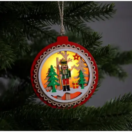 Деревянная ёлочная игрушка "Щелкунчик" с подсветкой, 10 см. KoroBoom Shop