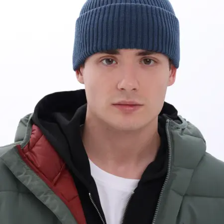 Шапка мужская теплая вязаная бини с двойным отворотом. RimaBol