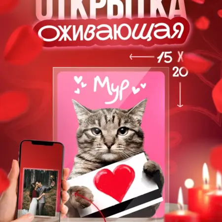 Видео открытка "Котик с сердцем" признание в любви любимым. Arthata - Фотообои, Картины, Панно, Постеры