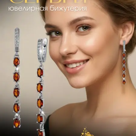 Серьги длинные с камнями коричневыми. Ювелирная бижутерия