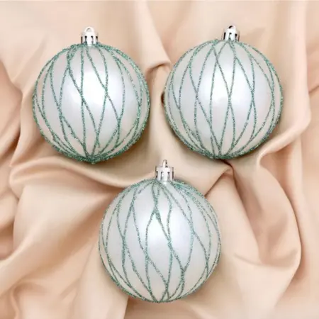 Шары Геометрические полосы 3 шт, 8 см, пластик, бело-зелёный. KoroBoom Shop