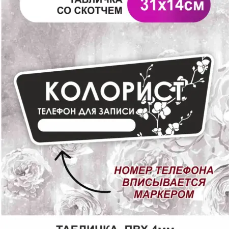 Табличка, на дверь, в салон красоты. Колорист. БезтраблТабл
