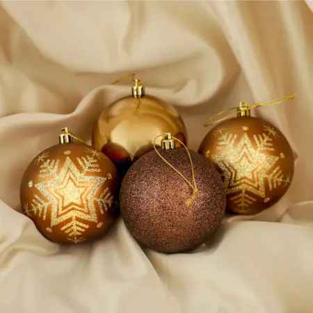 Набор шаров "Снежинка. Блеск", 8 см, 4 шт, пластик, кофейный. KoroBoom Shop