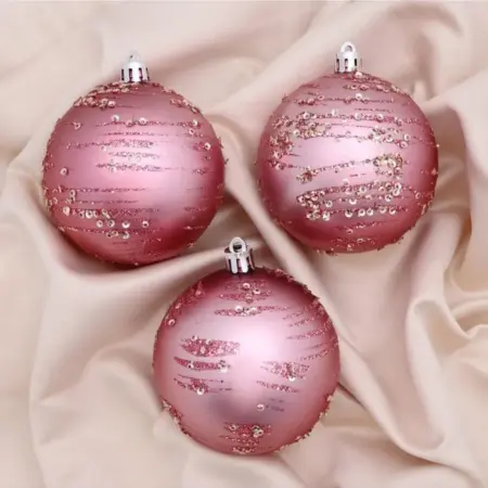 Набор шаров "Джейн. Пайетки", 8 см, 3 шт, пластик, розовый. KoroBoom Shop