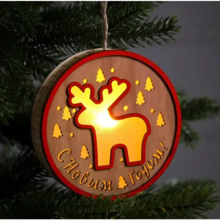 Деревянная ёлочная игрушка "Олень" с подсветкой, 13.5 см. KoroBoom Shop
