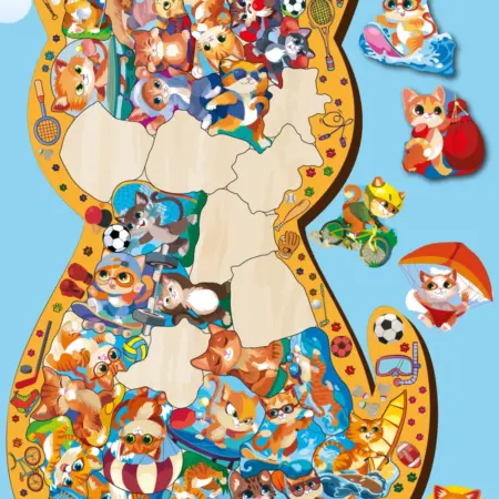 Деревянный пазл фигурный в рамке Коты-спортсмены. Буковка