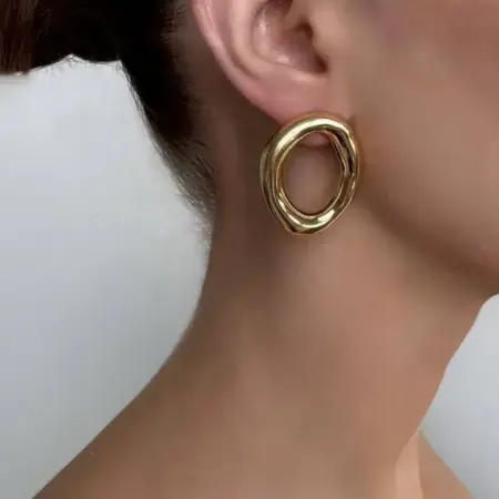 Серьги золотые круглые трендовые сталь. SL