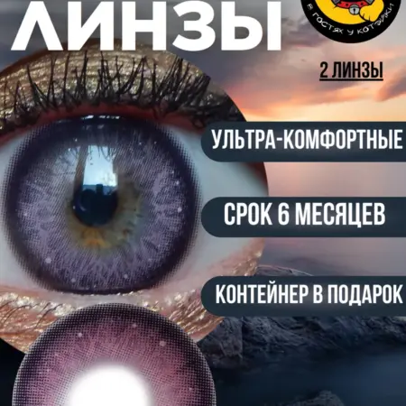 Цветные контактные линзы для глаз фиолетовые с блёстками нул…. В гостях у Котэйки