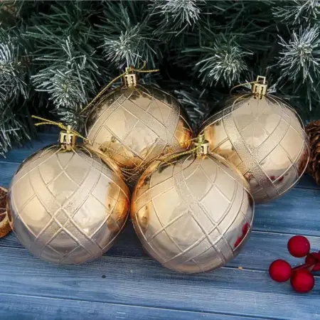 Набор шаров "Переплёт", 8 см, 4 шт, пластик, цвет золото. KoroBoom Shop