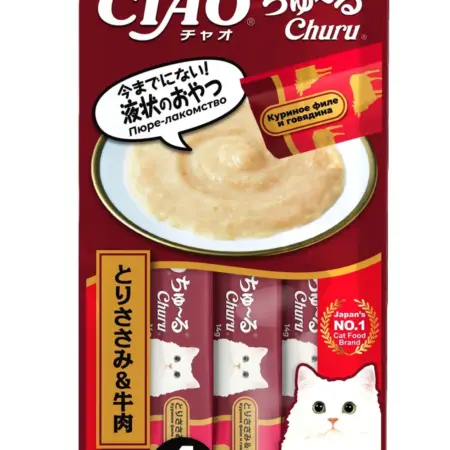 Лакомство-пюре для кошек Куриное филе и говядина 14г * 4шт. Всё для животных