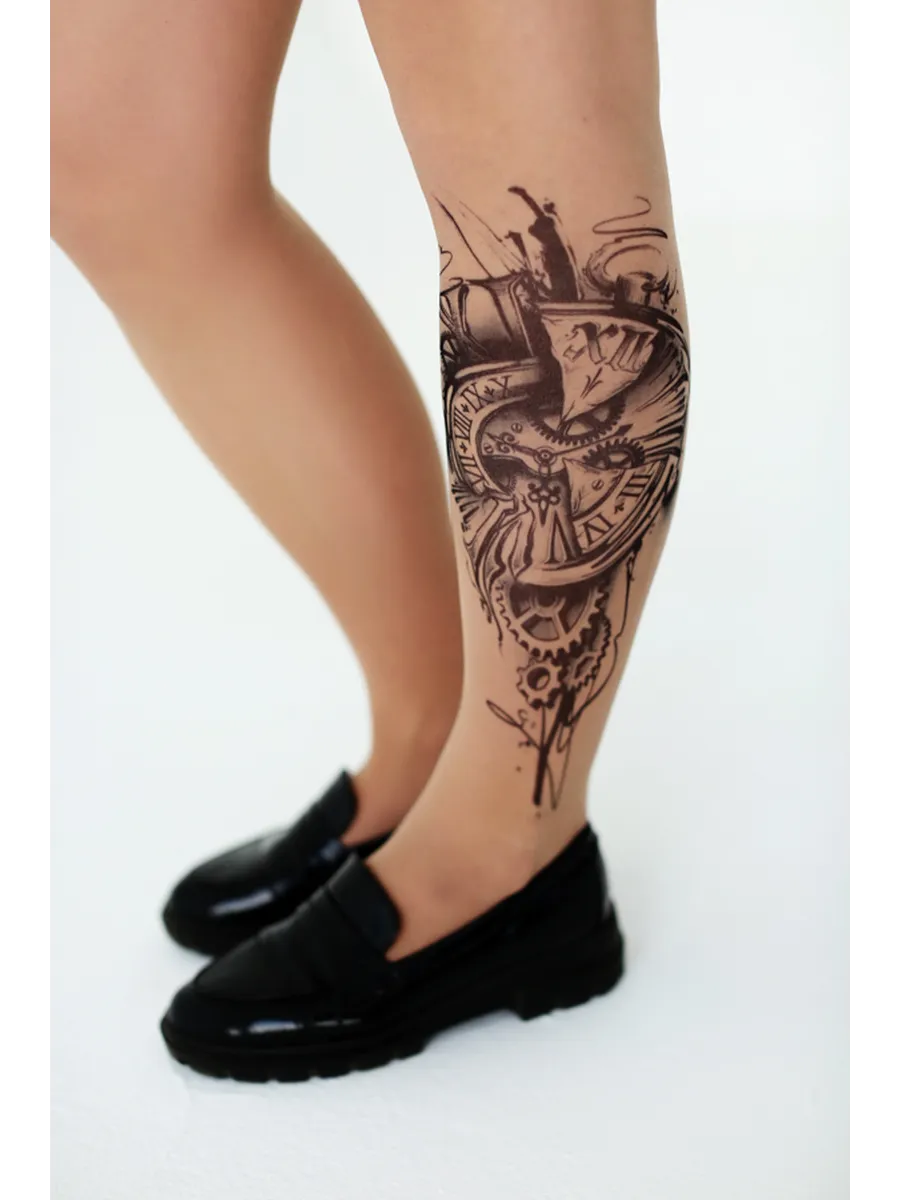 Колготки с имитацией татуировки Время. Art Lab