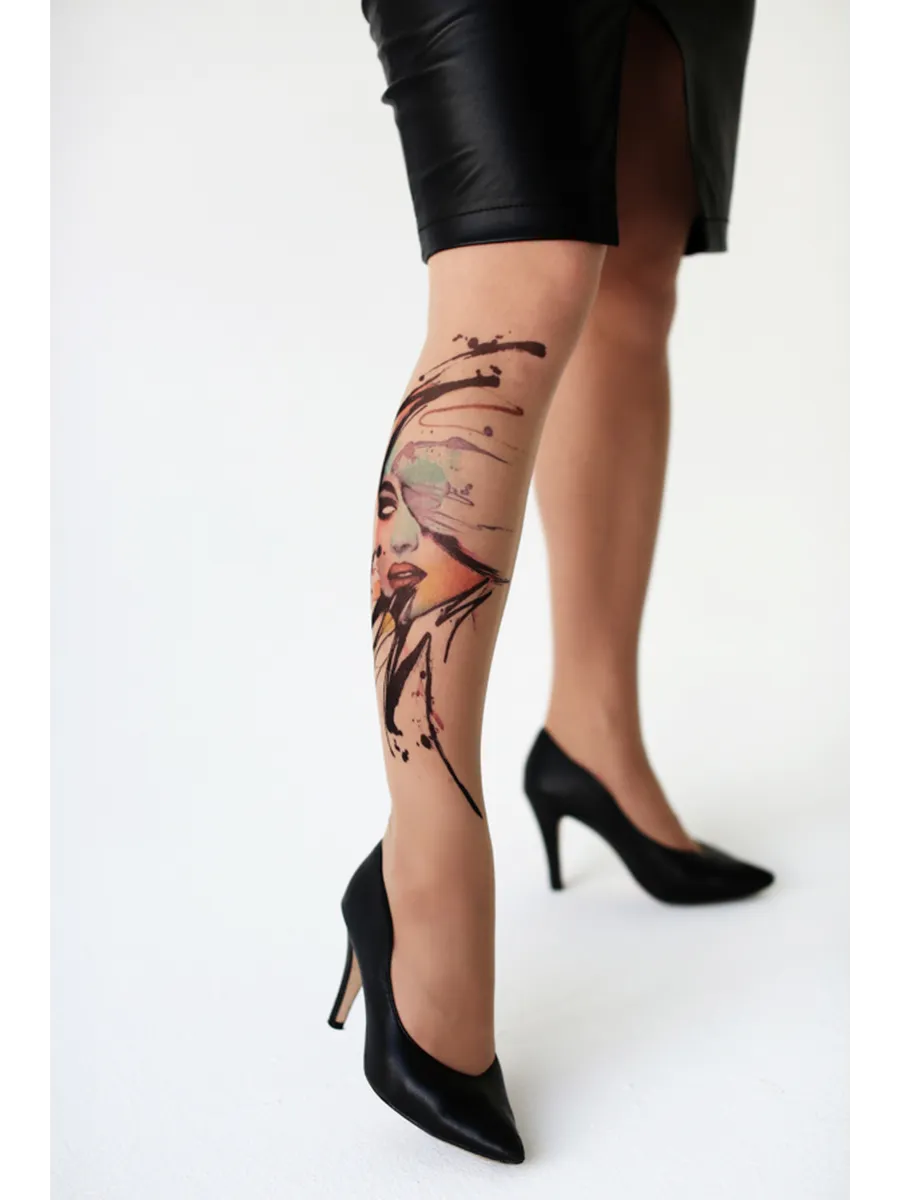 Колготки с цветным рисунком эффектом тату. Art Lab
