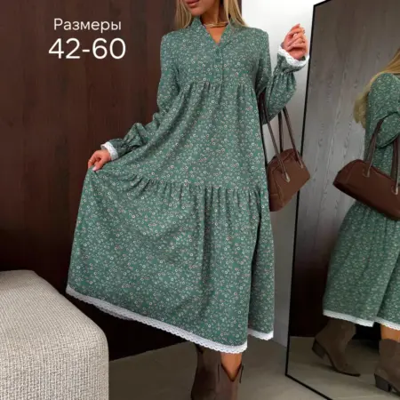 Платье вельветовое длинное с кружевом. Dresstells