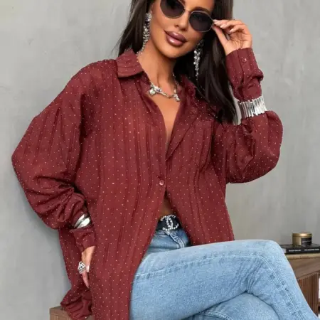 Легкая летняя рубашка удлиненная в полоску со стразами. PERFERITA