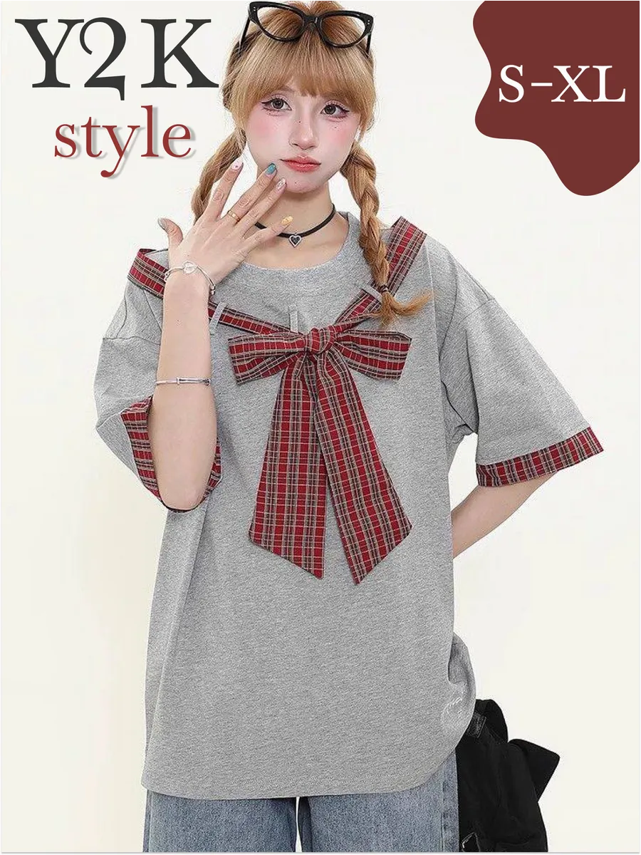 Футболка y2k оверсайз с лентой в виде галстука. MAC