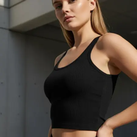 Короткая майка в рубчик на широких бретелях. ТВОЕ