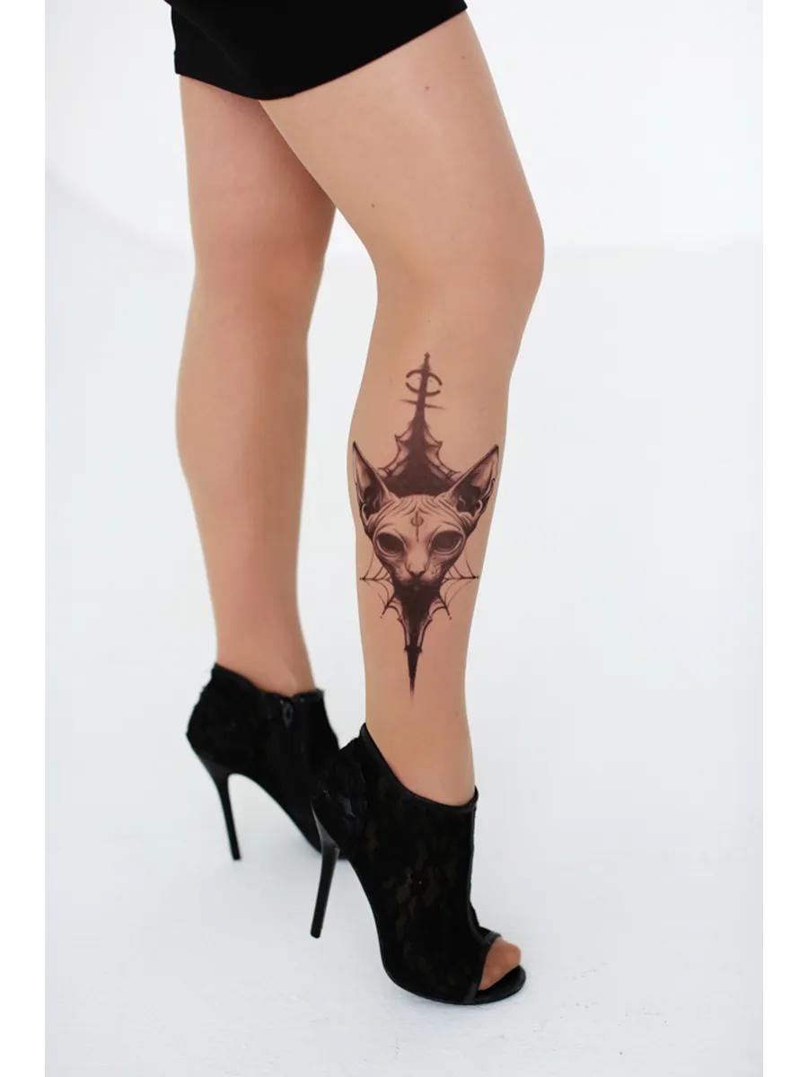 Колготки с рисунками кошек эффект татуировки. Art Lab