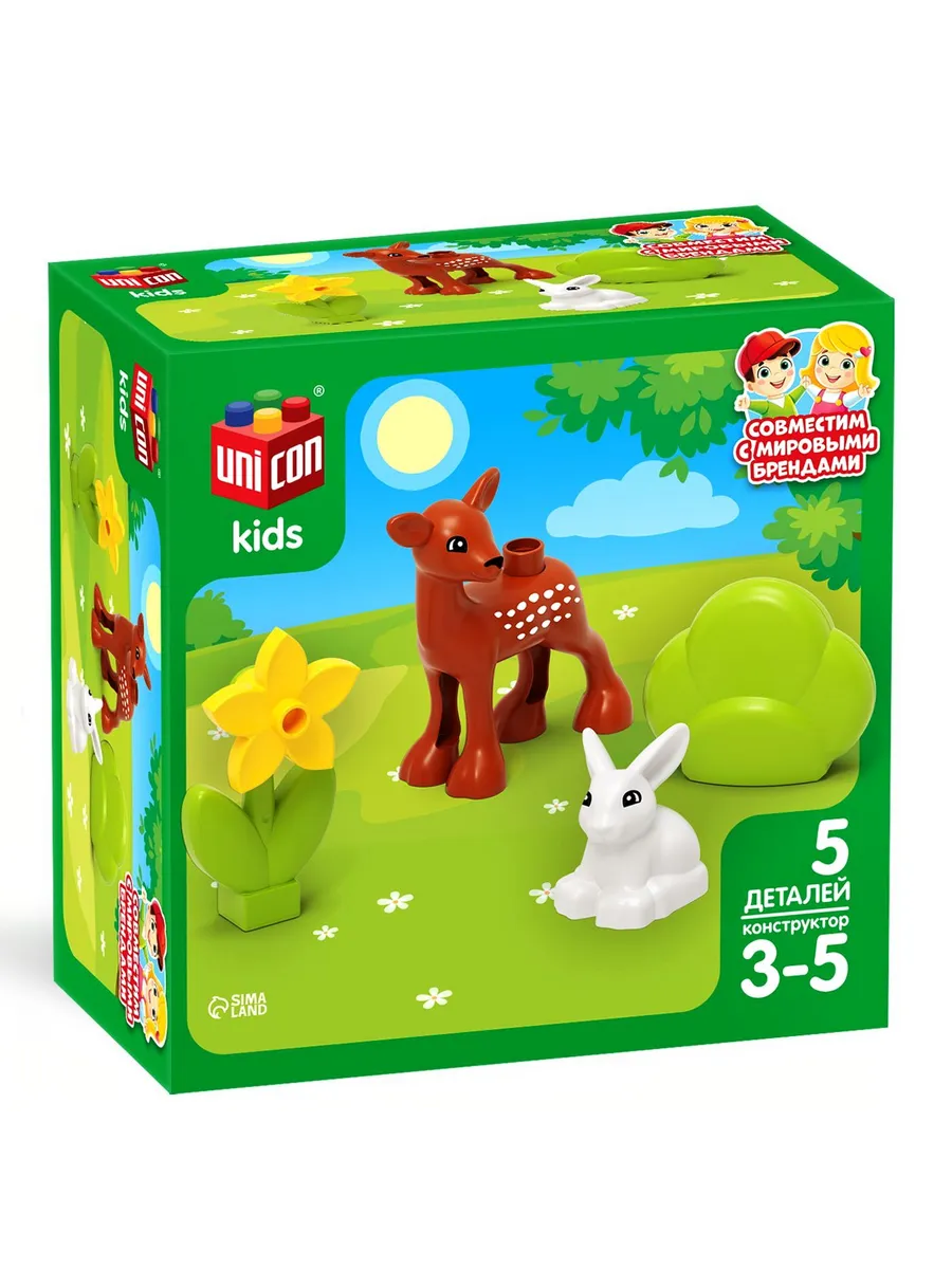 Блочный конструктор "Оленёнок и зайка" для малышей, 5 дет. KoroBoom Shop