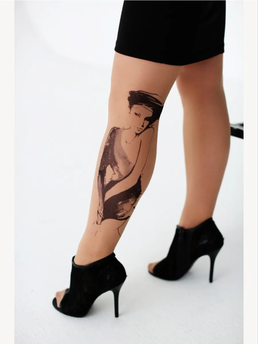 Колготки с рисунком эффектом тату. Art Lab