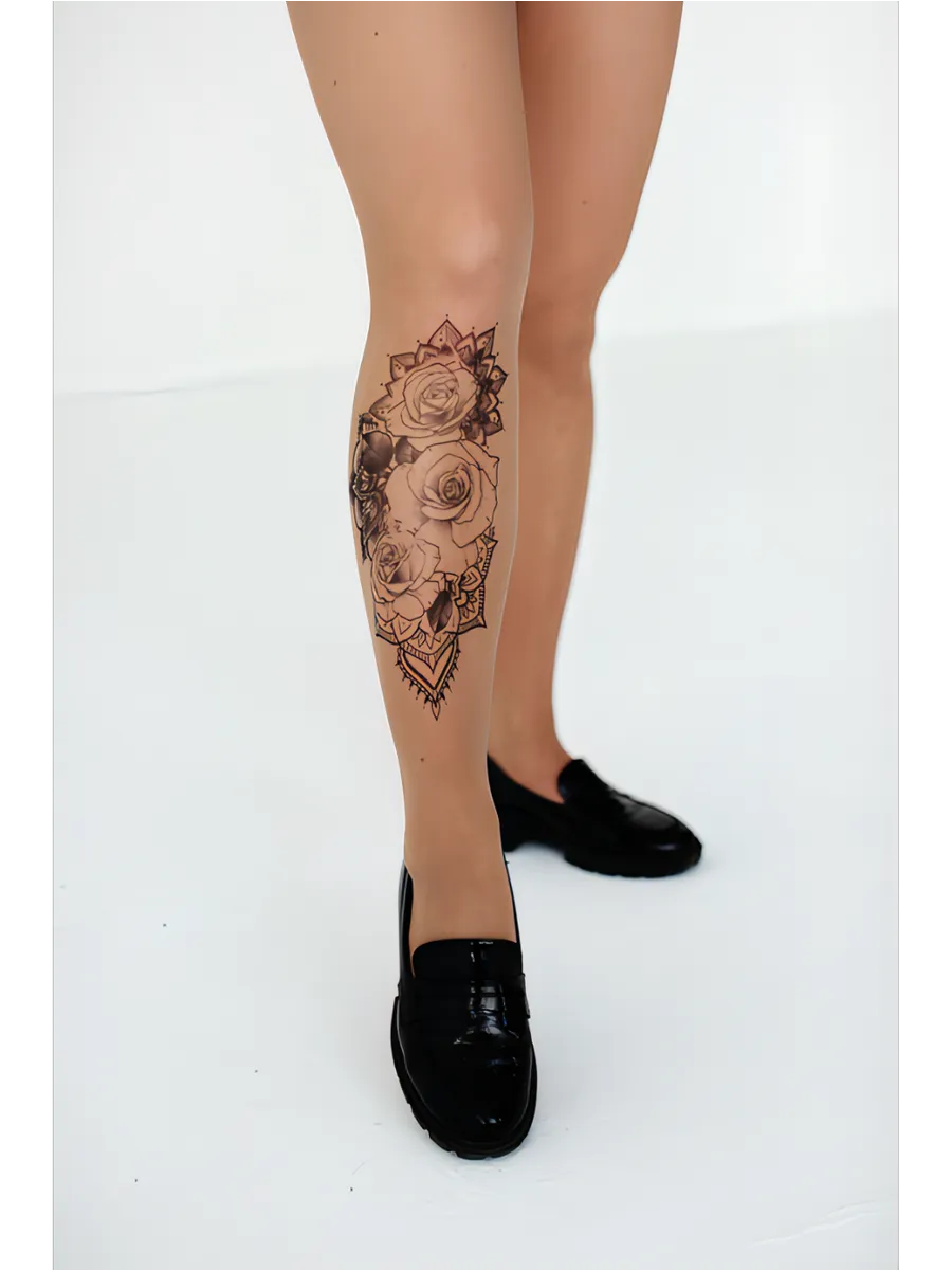 Колготки с принтом тату Розы. Art Lab